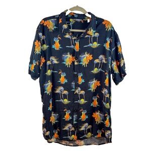 DepartWest Perform Hawaiian‎ Hula Girls Flower Button Up Shirt Men's Retro
